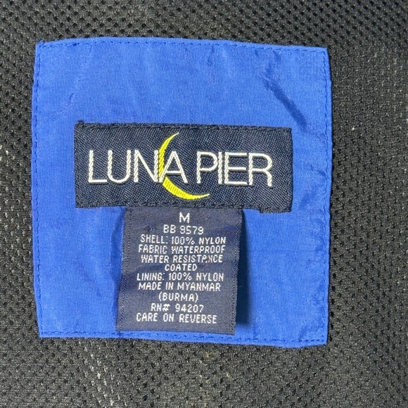 Vintage Luna Pier SPYC Sailing Jacket Mens Medium Blue Black Hooded Windbreaker - Picture 13 of 16